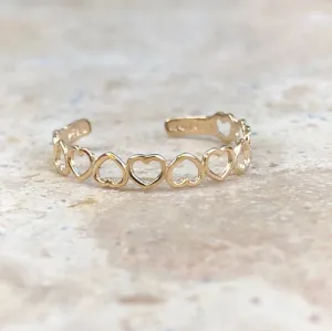 10KT Yellow Gold Open Hearts Band Toe Ring