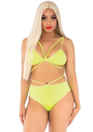 2 Pc. Cage Strap Bra and Strappy Panty Yellow
