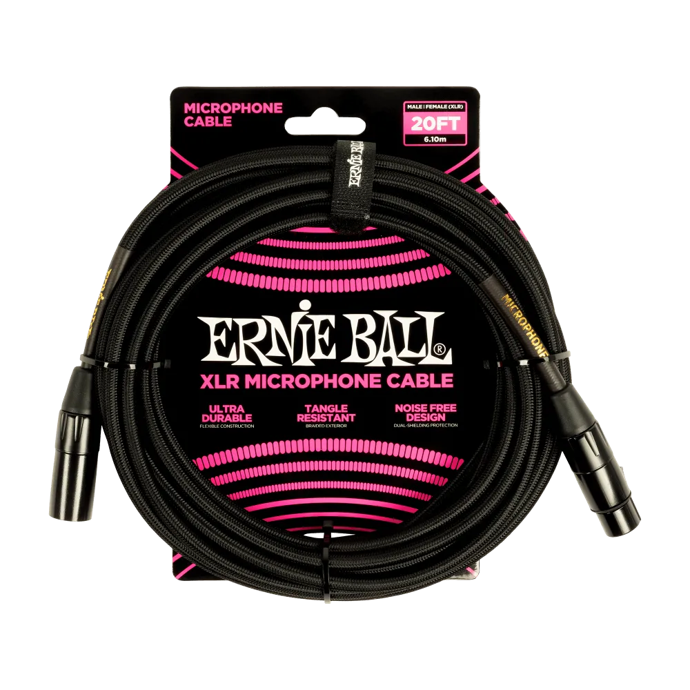 20ft Braided Male Female XLR Microphone Cable Black