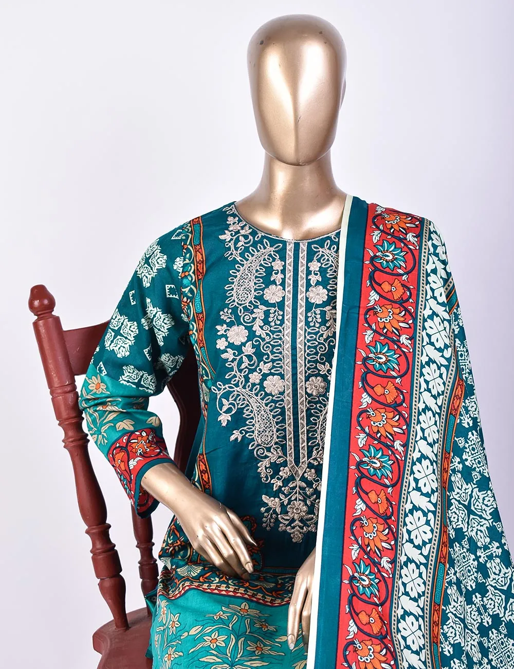 3 Pc Un-stitched Embroidered Lawn - Breezy Beach (ATL-3B-Sea Blue)