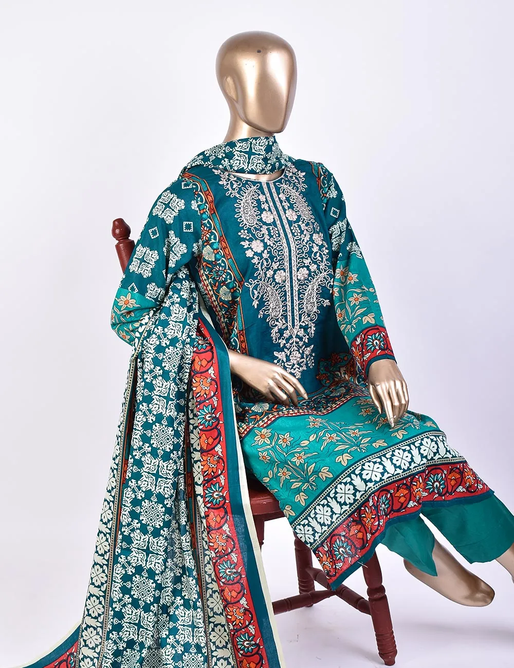 3 Pc Un-stitched Embroidered Lawn - Breezy Beach (ATL-3B-Sea Blue)