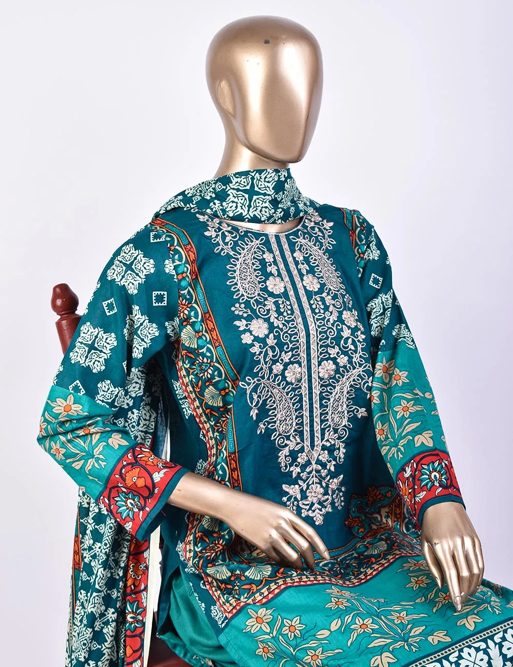 3 Pc Un-stitched Embroidered Lawn - Breezy Beach (ATL-3B-Sea Blue)
