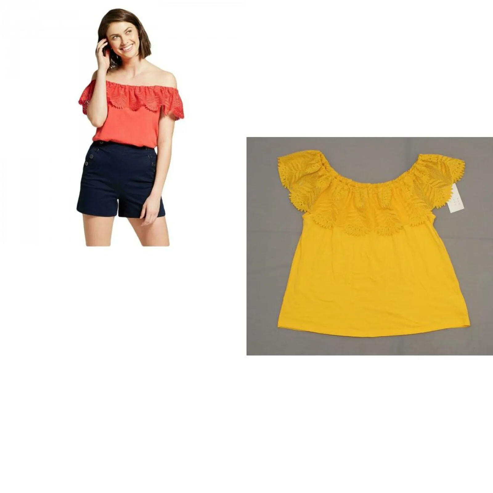 A New Day Women's Off the Shoulder Short Sleeve Lace Top Shirt Blouse