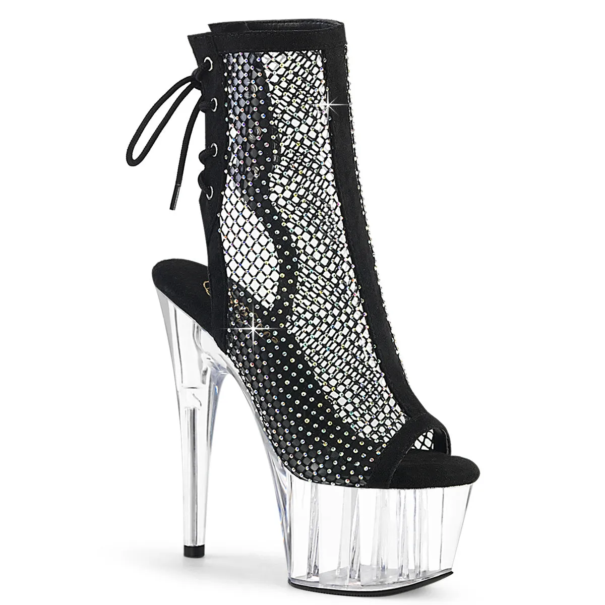 ADORE-1018RM  Black Faux Suede-RS Mesh/Clear