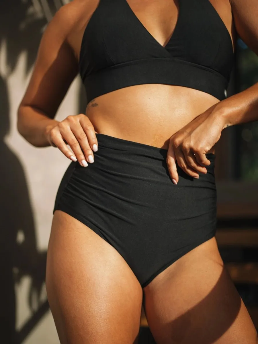 Bas de Bikini Taille Haute Drapée Glory - Noir