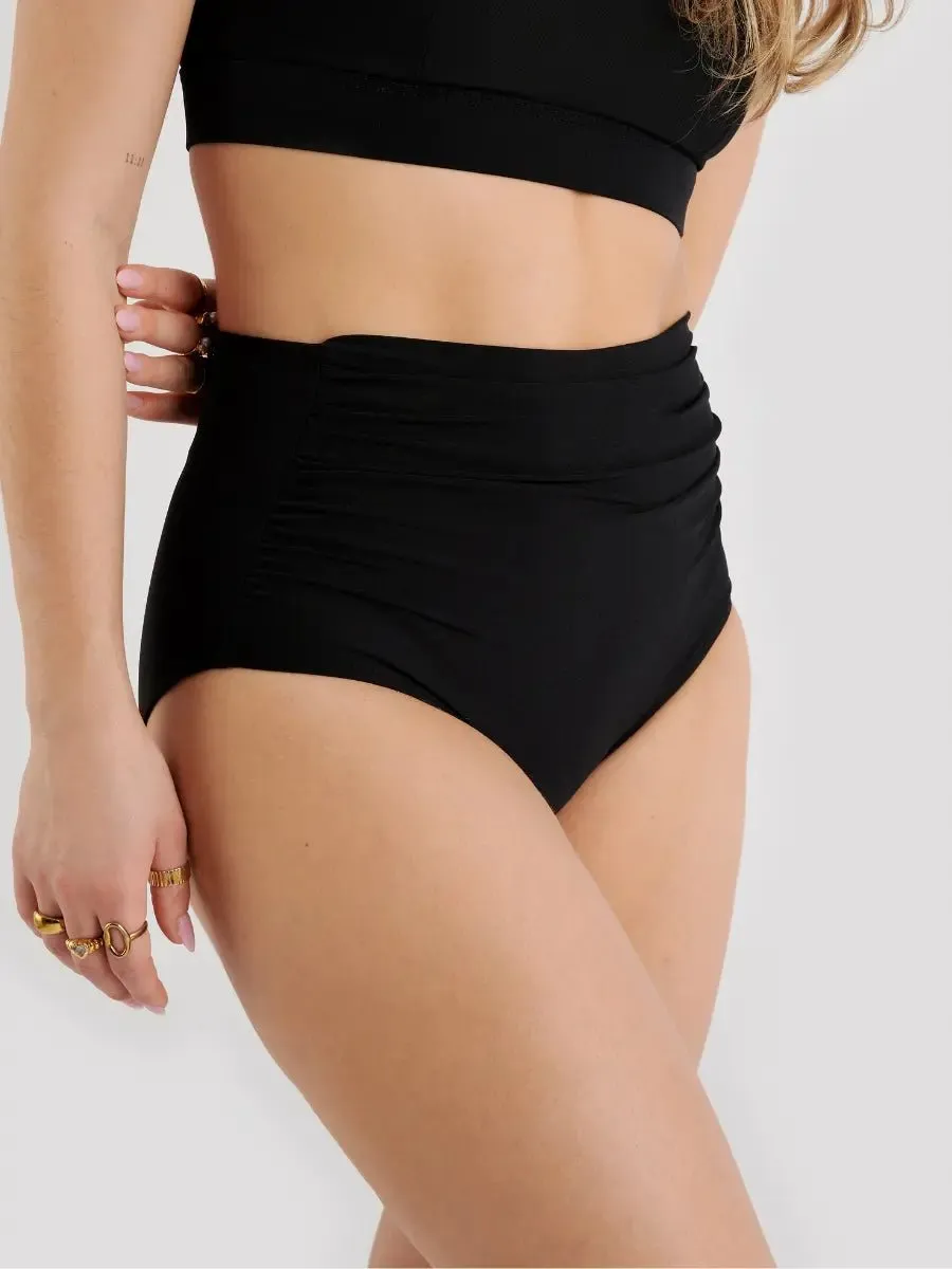 Bas de Bikini Taille Haute Drapée Glory - Noir