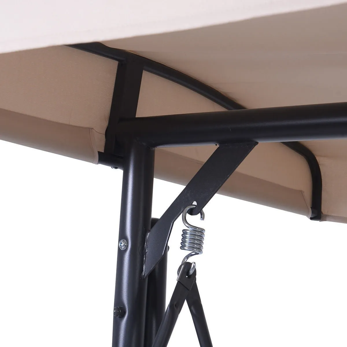 Beige Adjustable 3 Seat Cushioned Porch Patio Canopy Swing Chair