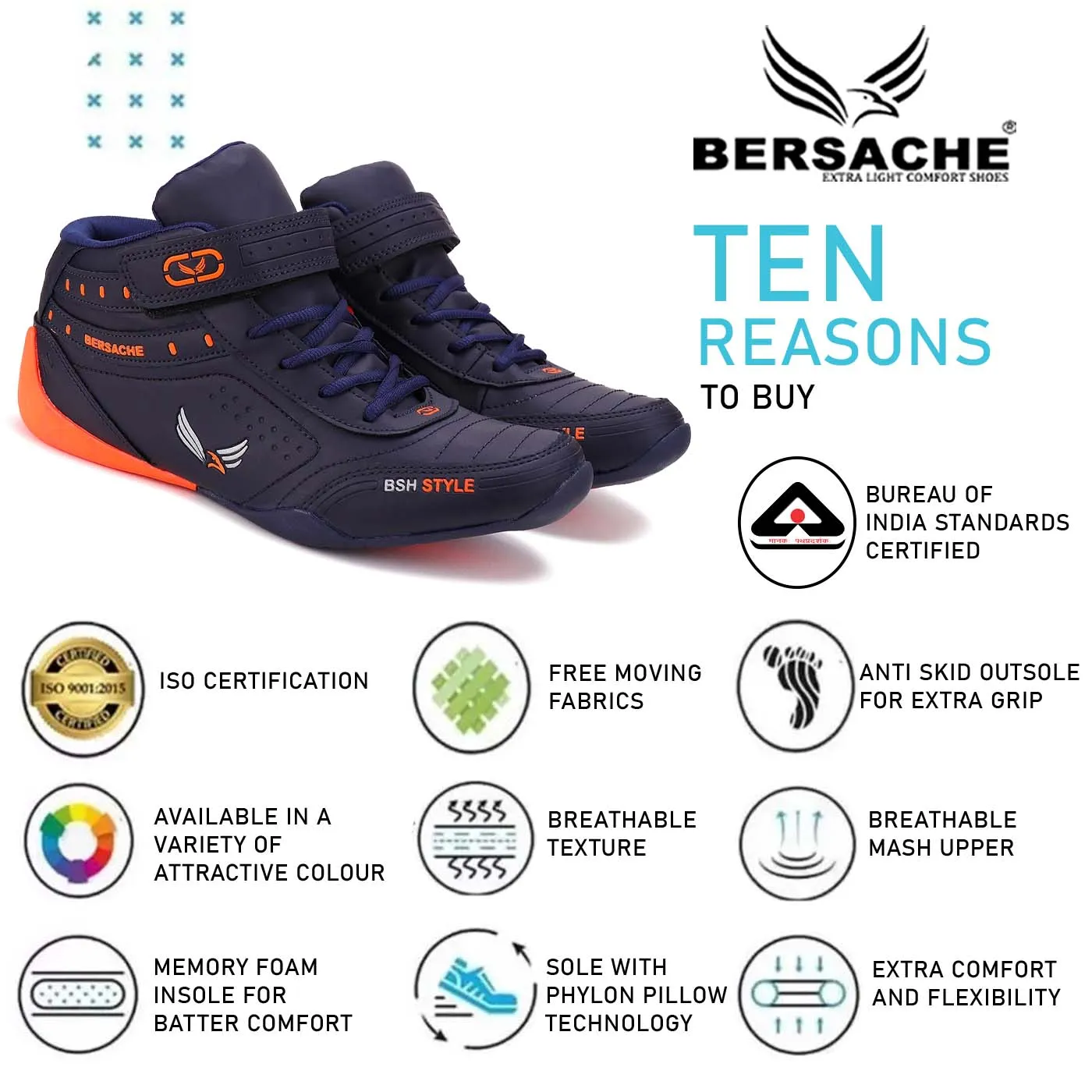 Bersache Lightweight Sports Running Shoes For Men Navy-9019