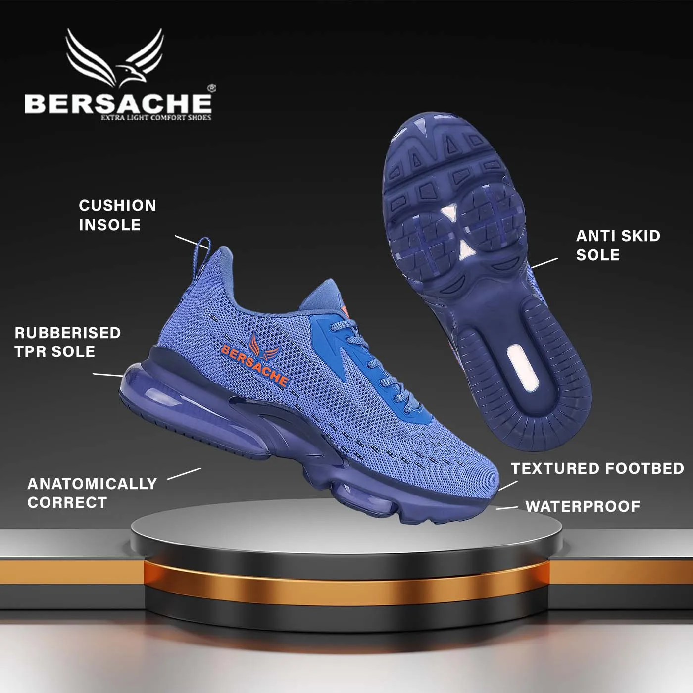 Bersache Running Sports Shoes For Men  Blue-9031