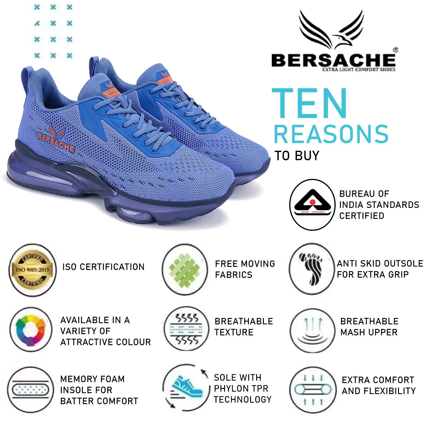 Bersache Running Sports Shoes For Men  Blue-9031