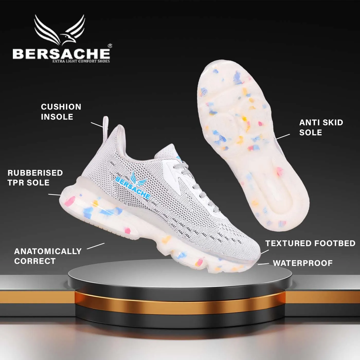 Bersache Running Sports Shoes For Men White -9032