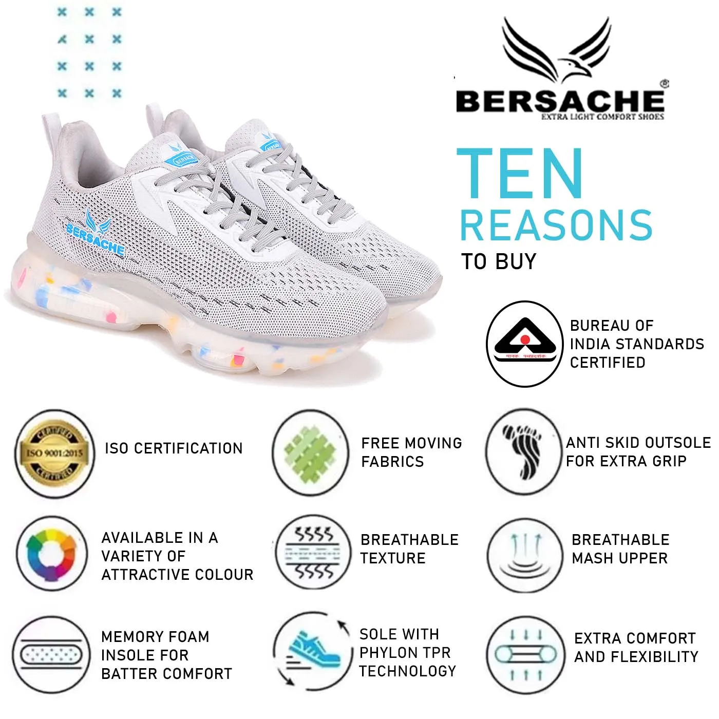 Bersache Running Sports Shoes For Men White -9032