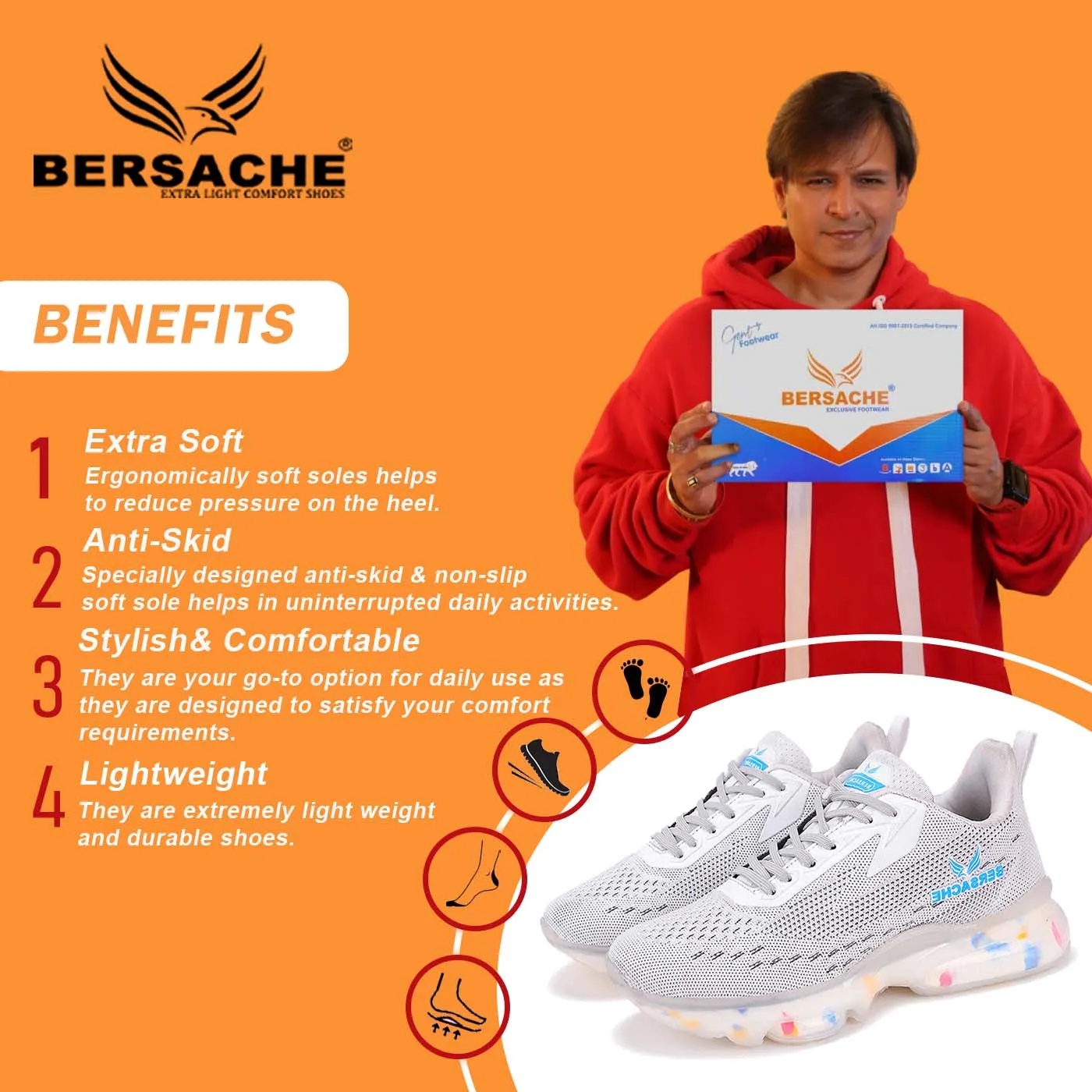 Bersache Running Sports Shoes For Men White -9032