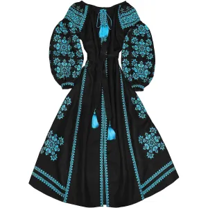 Black Boho style kaftan with embroidery