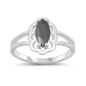Black CZ Marquise Floral Halo Baby Ring New .925 Sterling Silver Band Sizes 1-6