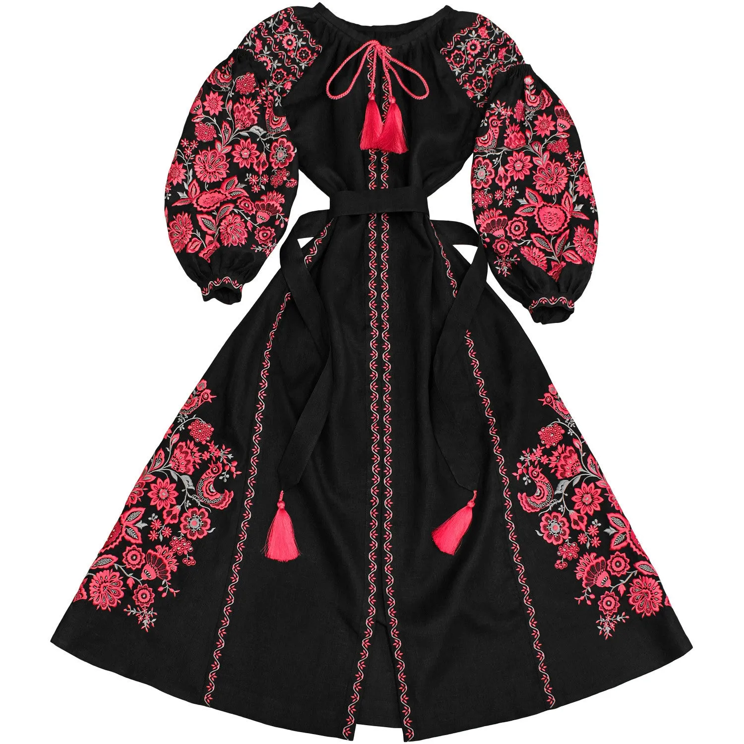 Black Kaftan with pink embroidery