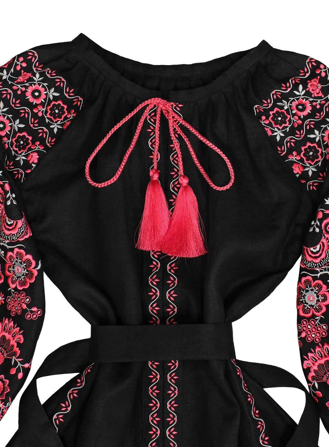 Black Kaftan with pink embroidery