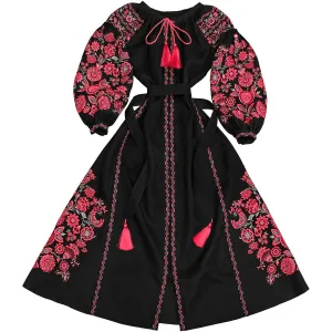Black Kaftan with pink embroidery