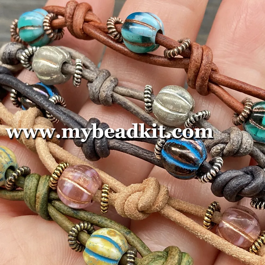 Boho Chic Glass Bead & Knotted Leather Bracelet Kit (Grey & Silver)