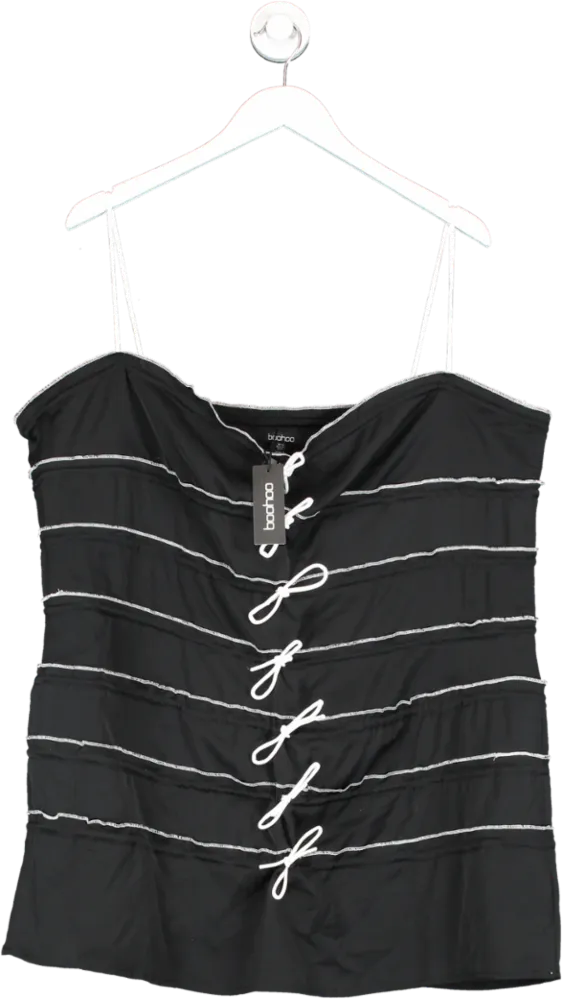 boohoo Black Tie Detail Rouched Strappy Mini Dress UK 12