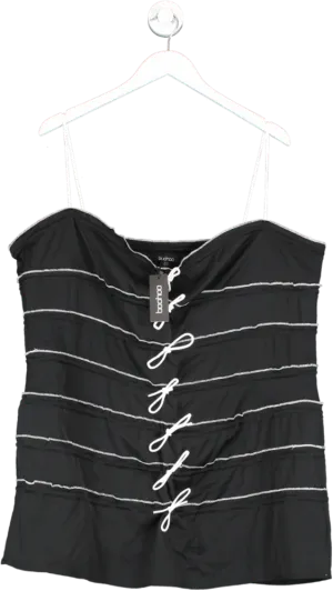 boohoo Black Tie Detail Rouched Strappy Mini Dress UK 12