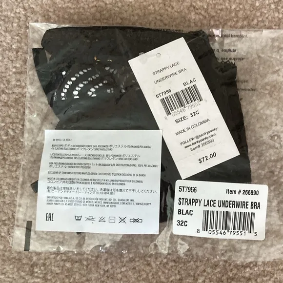 Brand New in Packaging Hanky Panky Bra &amp; Thong Set in Black