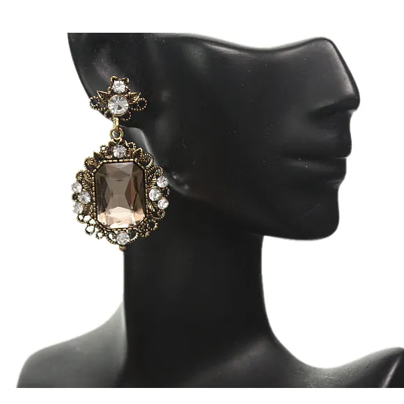 Brown Elegant Large Gemstone Post Earrings