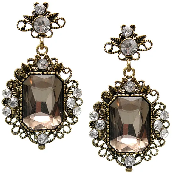 Brown Elegant Large Gemstone Post Earrings