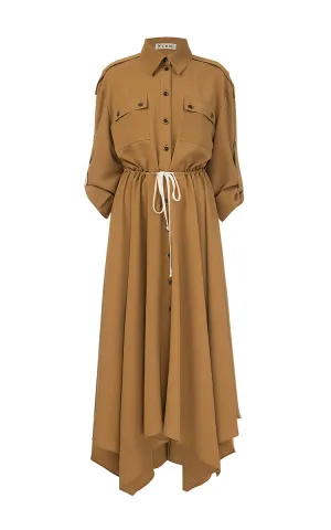 Brown Midi Dress with Wedges and Shoulder Straps