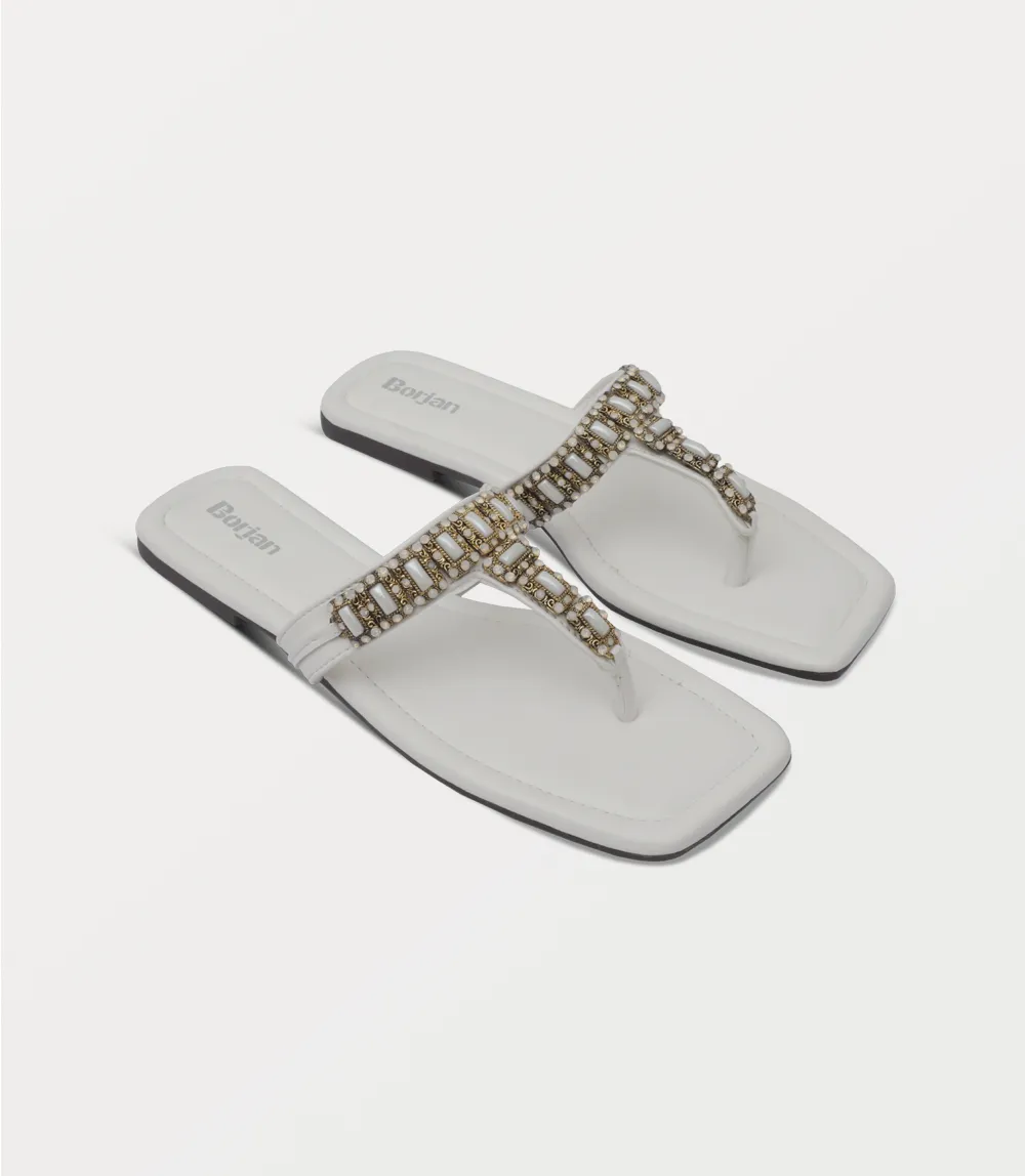 BW10383-WHITE-Women Chappal