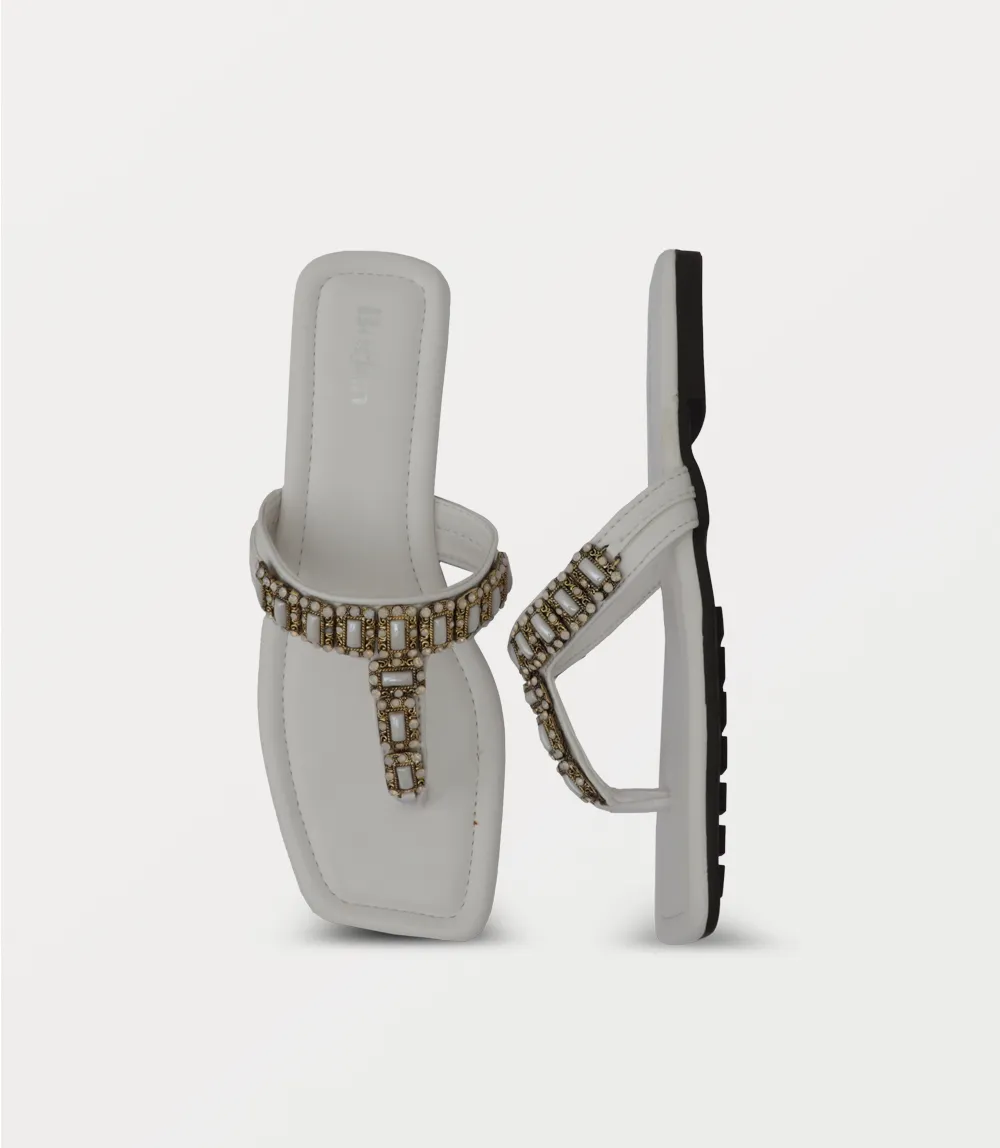 BW10383-WHITE-Women Chappal