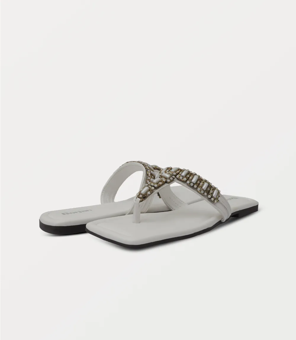BW10383-WHITE-Women Chappal