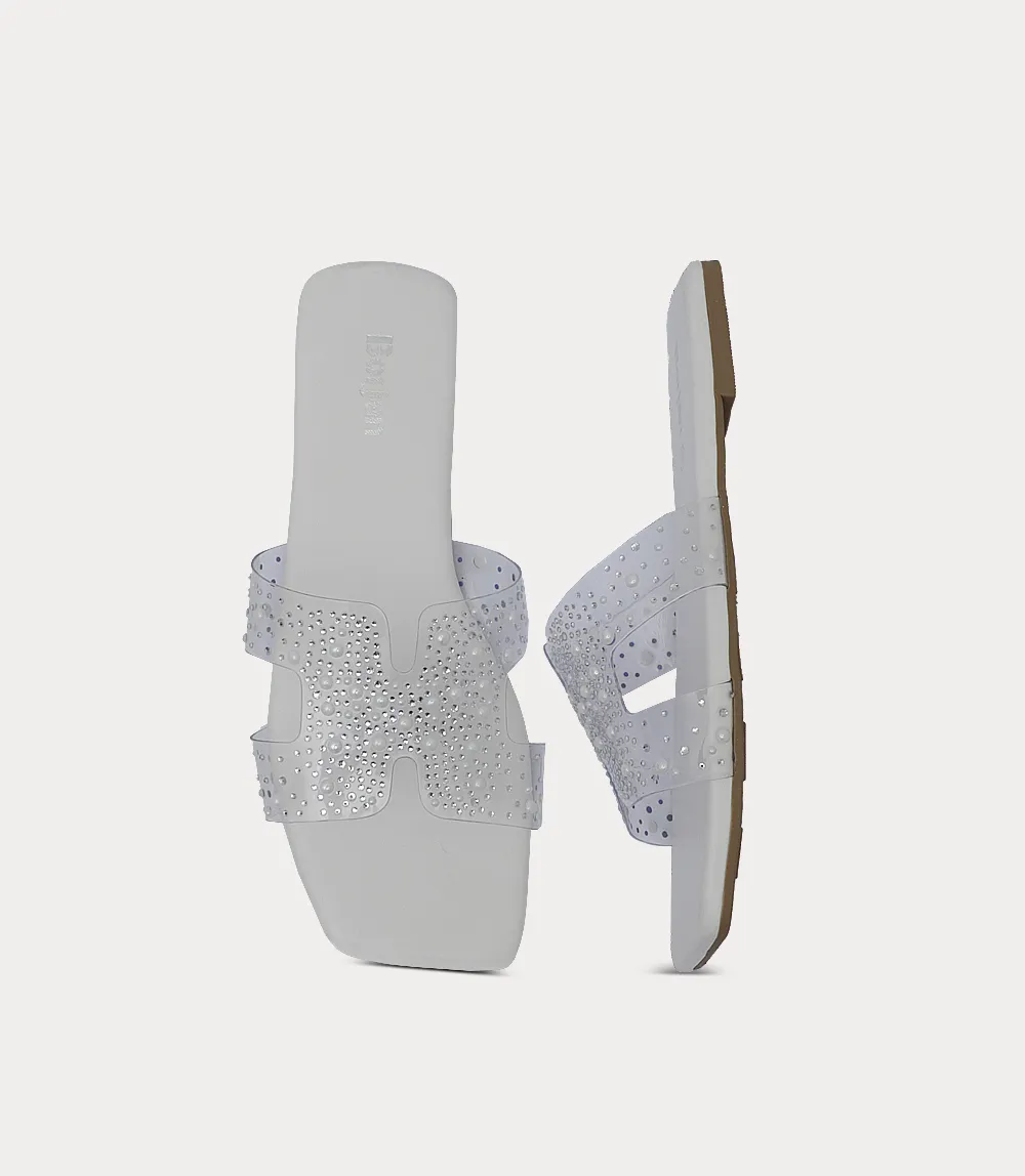 BW10443-WHITE-Women Slipper