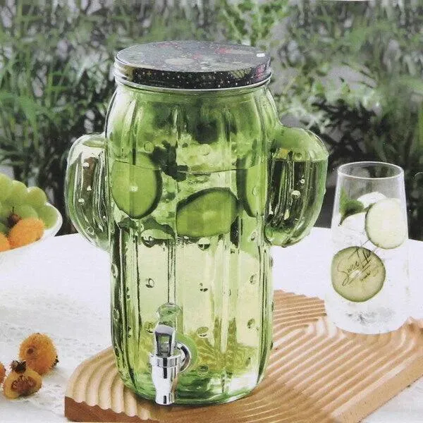 Cactus-Shaped Glass Drink Dispenser with Tap (3.5L)