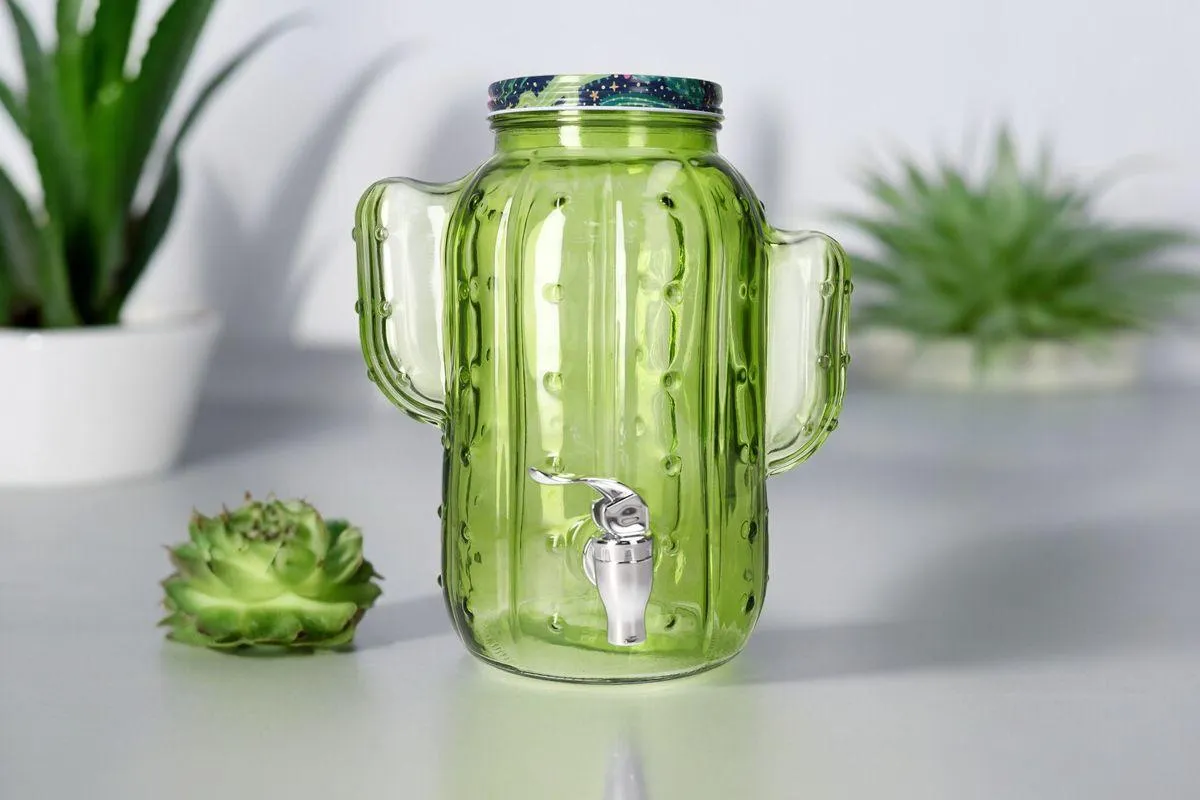 Cactus-Shaped Glass Drink Dispenser with Tap (3.5L)