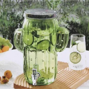 Cactus-Shaped Glass Drink Dispenser with Tap (3.5L)