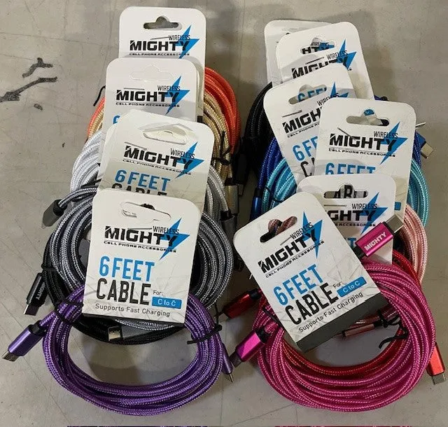 Cell Phone Accessories, Fabric C-to-C Charge Cable, 6Ft.