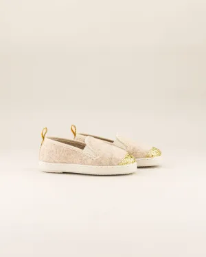 Chausson enfant laine, beige paillettes