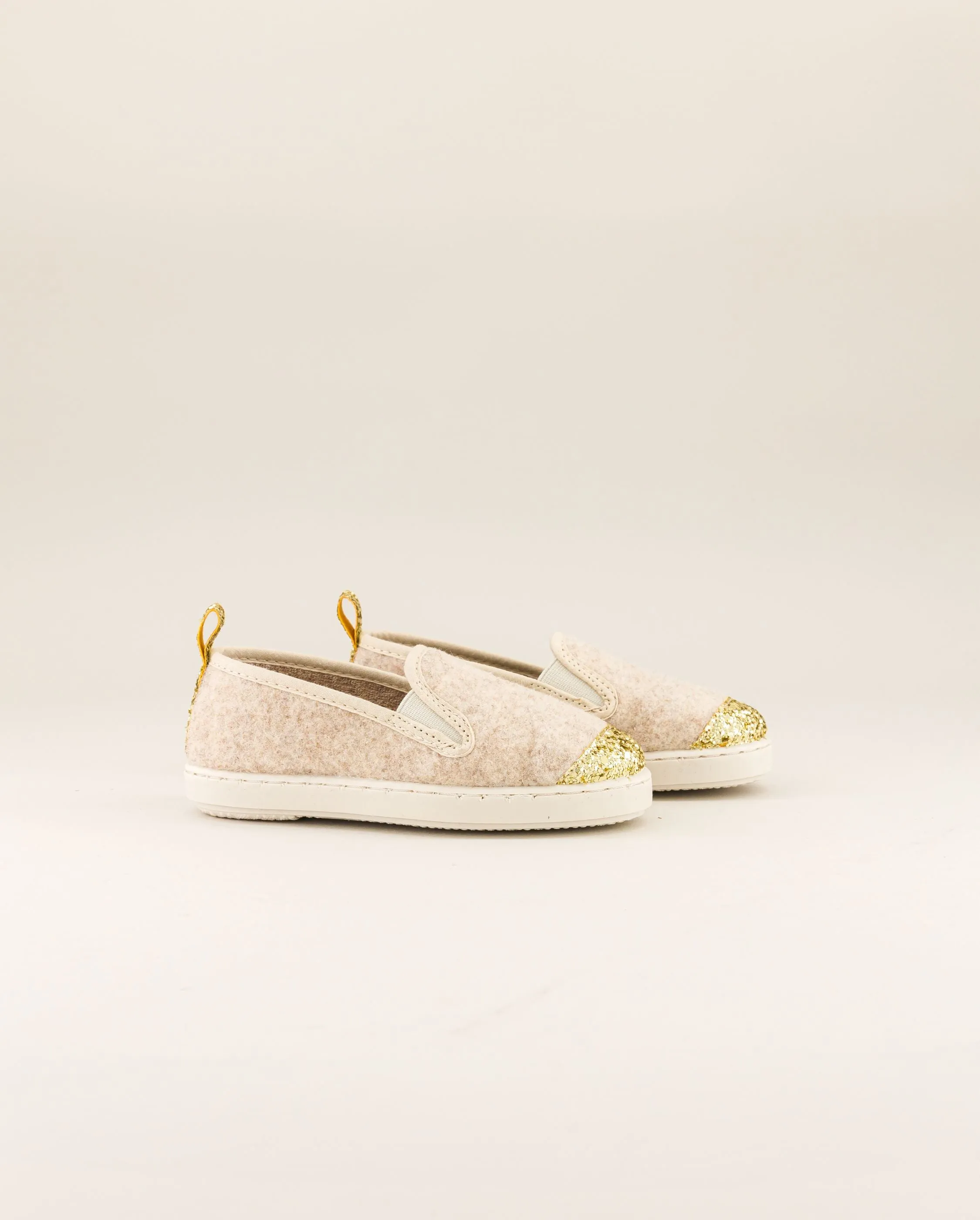 Chausson enfant laine, beige paillettes