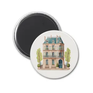 Chic Paris Townhome illustration round fridge magnet | French Cottagecore Collection