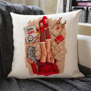 Christmas Themed Linen Pillowcase