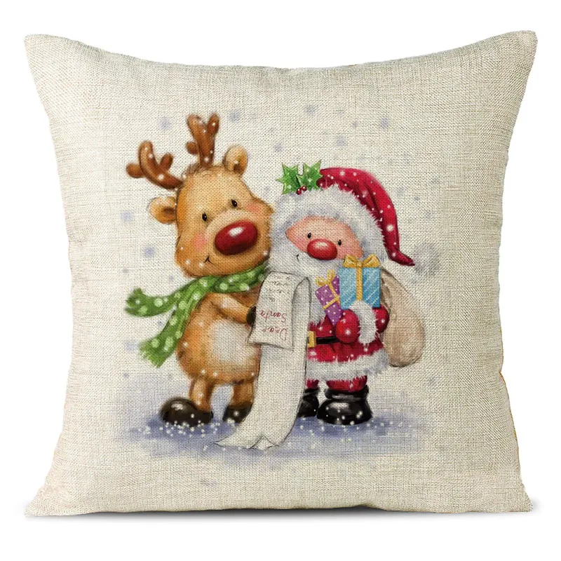 Christmas Themed Linen Pillowcase