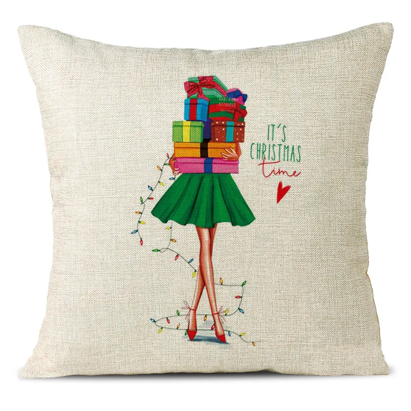 Christmas Themed Linen Pillowcase