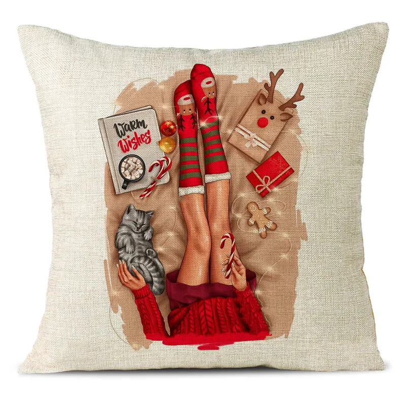 Christmas Themed Linen Pillowcase