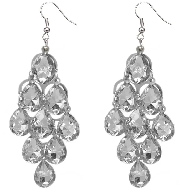 Clear Faceted Teardrop Chandelier Earrings