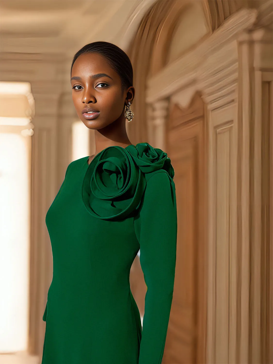 Clementine Elegant Long Sleeve Gown with Flower