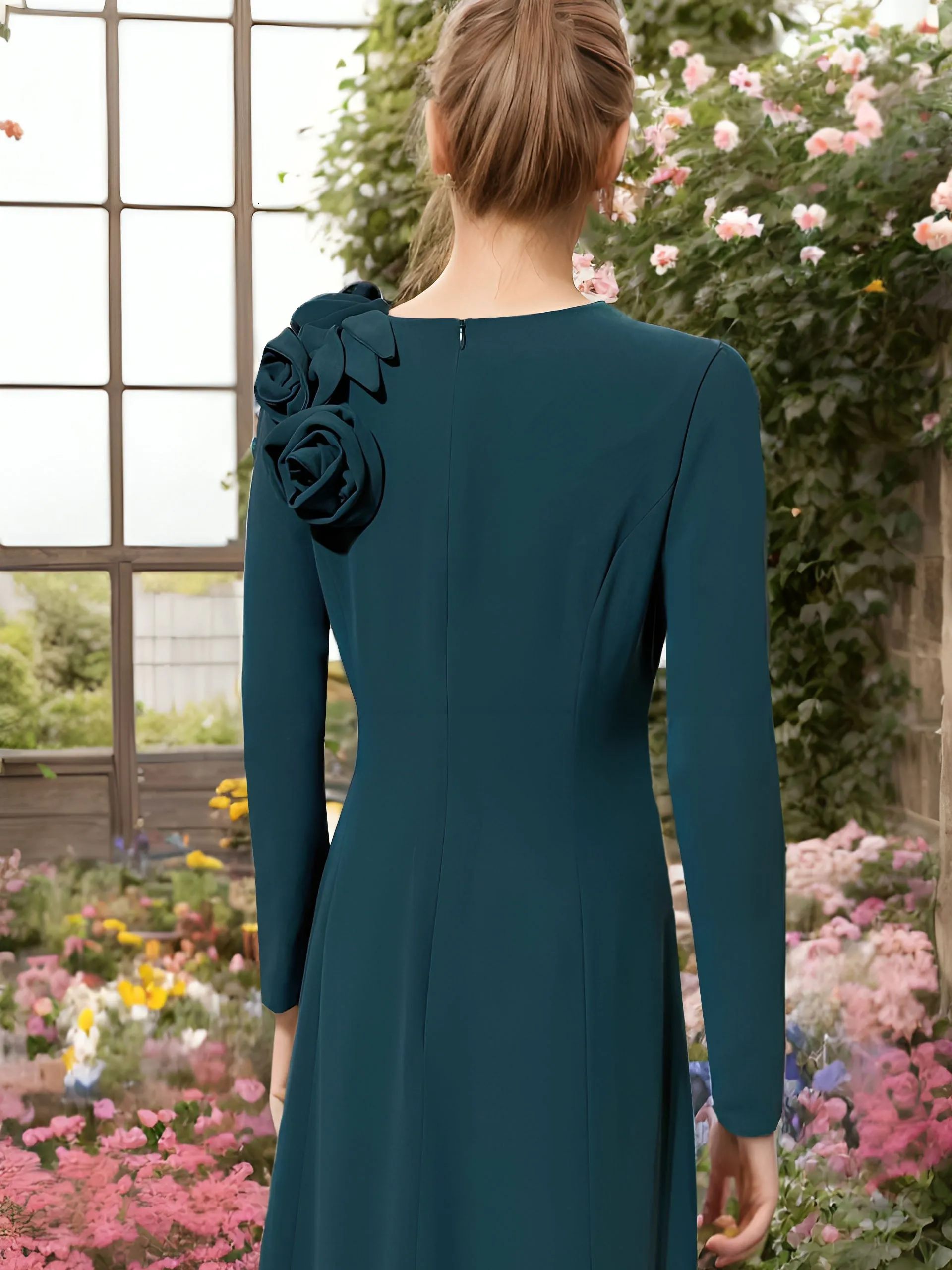 Clementine Elegant Long Sleeve Gown with Flower