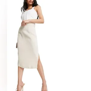 Closet London Skirt Womens Size 4 Cream Ribbed Bodycon Minimalist Pencil NWT