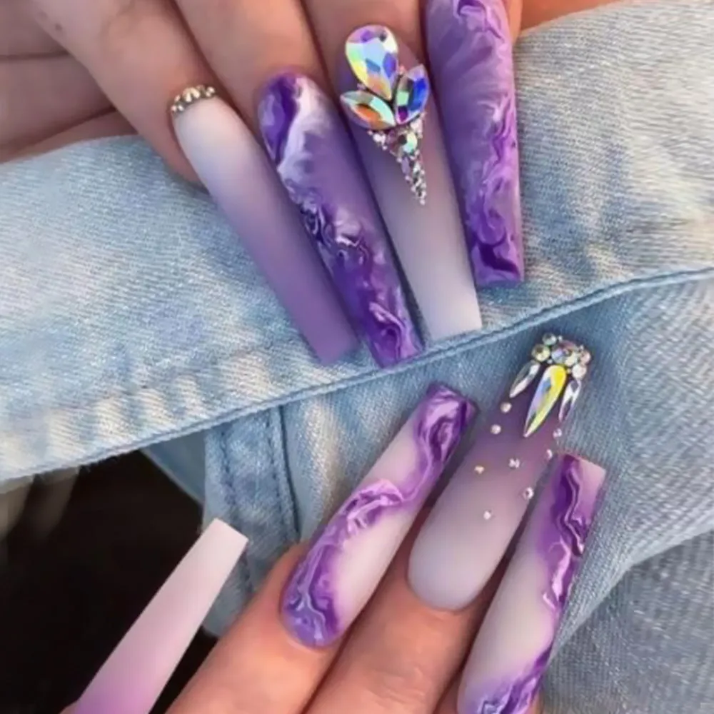 Coffin elegant light purple print with stones