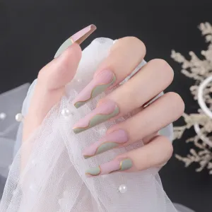 Coffin Mint Green Gold Line Matte Pink